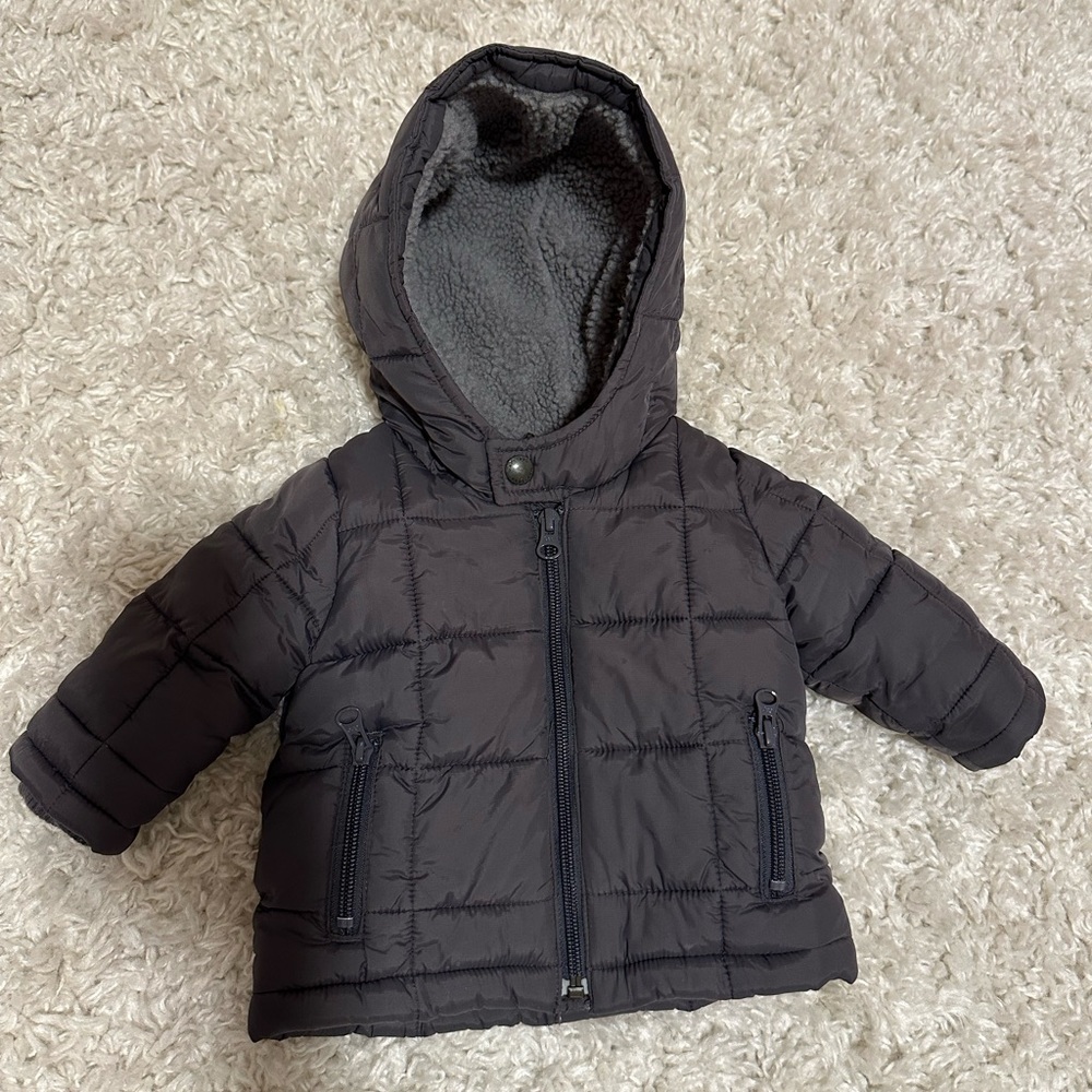Baby Gap Boys Hooded Puffer Coat Gray Size 0-6 Months